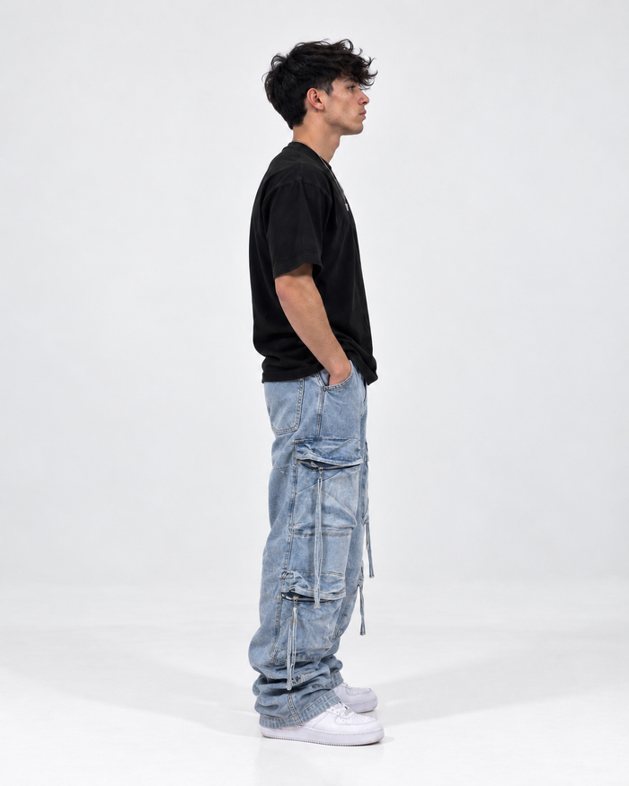 Cloud denim cargo jeans