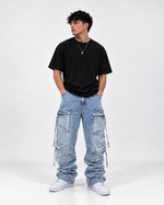 Cloud denim cargo jeans