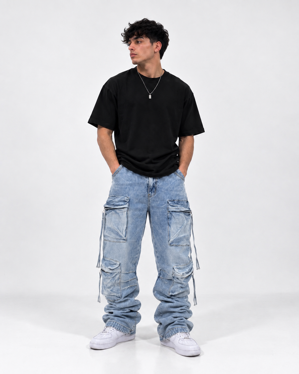 Cloud denim cargo jeans
